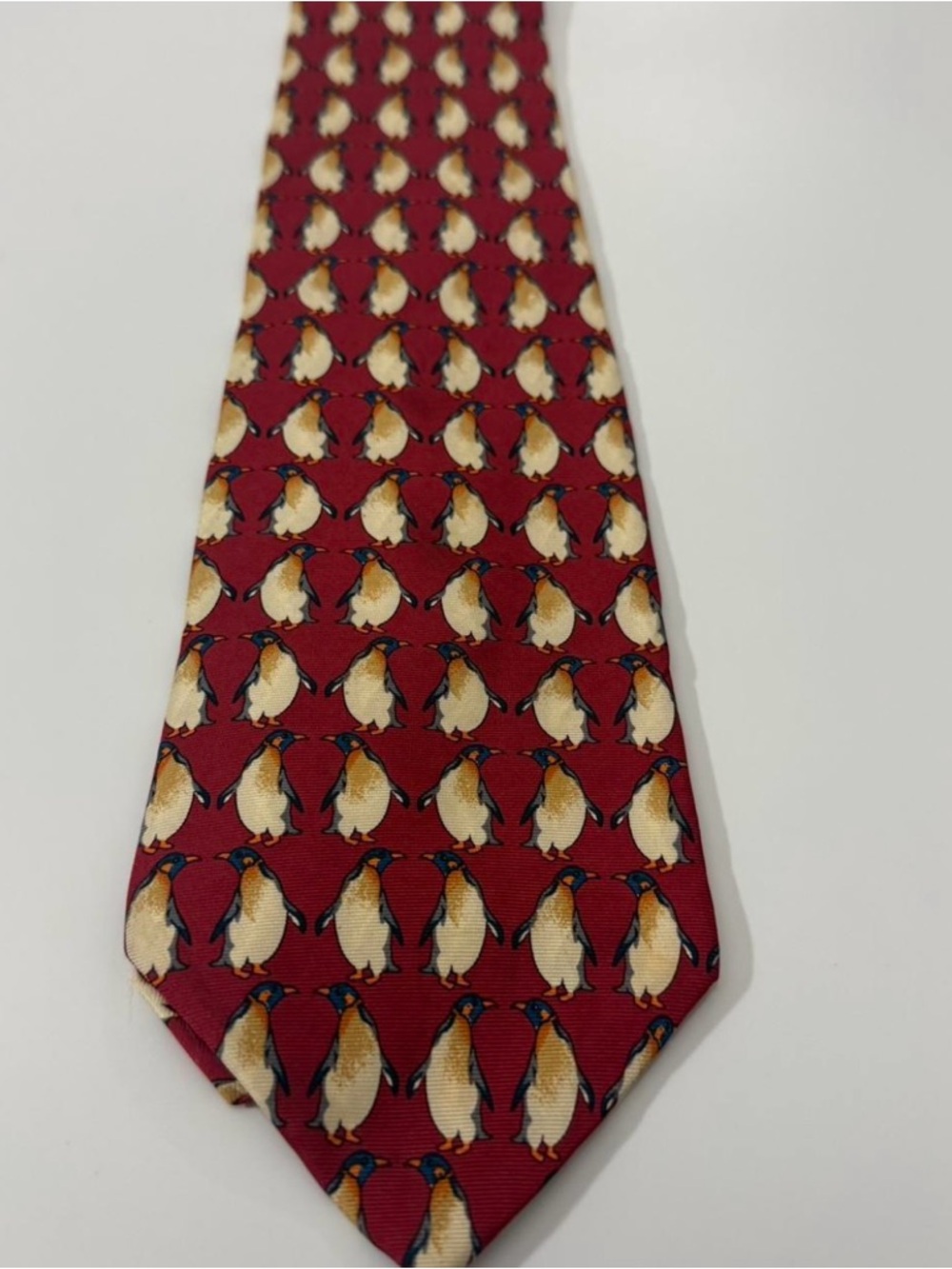 Red Penguin-Print Silk Tie for Men